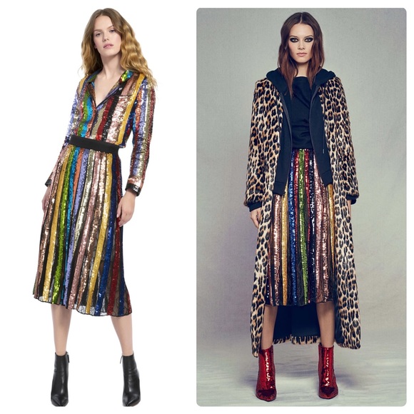 ALICE + OLIVIA Tianna Striped Sequin Midi Skirt - Picture 7 of 16